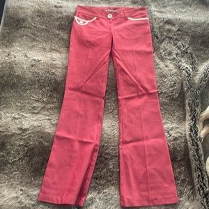 Red bootcut denim